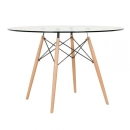 Mesa redonda Eames com tampo de vidro 120 cm + 4 cadeiras Eiffel DAW - Marrom
