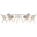 Mesa redonda Eames com tampo de vidro 120 cm + 4 cadeiras Eiffel DAW - Nude
