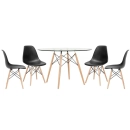 Mesa redonda Eames com tampo de vidro 120 cm + 4 cadeiras Eiffel DSW - Preto