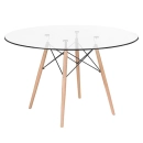 Mesa redonda Eames com tampo de vidro 120 cm + 6 cadeiras Eiffel DAW - Branco