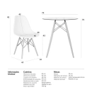 Mesa redonda Eames com tampo de vidro 70 cm + 3 cadeiras Eiffel DSW - Branco