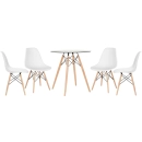 Mesa redonda Eames com tampo de vidro 70 cm + 4 cadeiras Eiffel DSW - Branco