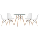 Mesa redonda Eames com tampo de vidro 80 cm + 4 cadeiras Eiffel DSW - Branco