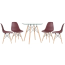 Mesa redonda Eames com tampo de vidro 80 cm + 4 cadeiras Eiffel DSW - Marrom