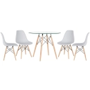 Mesa redonda Eames com tampo de vidro 90 cm + 4 cadeiras Eiffel DSW - Cinza claro