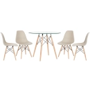 Mesa redonda Eames com tampo de vidro 90 cm + 4 cadeiras Eiffel DSW - Nude