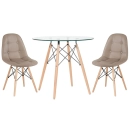 Mesa redonda Eames com tampo de vidro Eames 80 cm + 2 cadeiras Eiffel Botonê - Nude