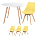 Mesa redonda Leda 100 cm branco + 3 cadeiras estofadas Leda Amarelo