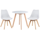 Mesa redonda Leda 70 cm branco + 2 cadeiras estofadas Leda Branco