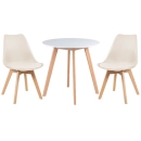 Mesa redonda Leda 70 cm branco + 2 cadeiras estofadas Leda Creme
