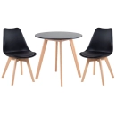 Mesa redonda Leda 70 cm preto + 2 cadeiras estofadas Leda Preto