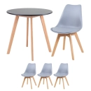 Mesa redonda Leda 70 cm preto + 3 cadeiras estofadas Leda Cinza Claro
