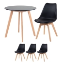 Mesa redonda Leda 70 cm preto + 3 cadeiras estofadas Leda Preto