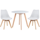 Mesa redonda Leda 80 cm branco + 2 cadeiras estofadas Leda Branco