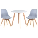 Mesa redonda Leda 80 cm branco + 2 cadeiras estofadas Leda Cinza Claro