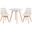 Mesa redonda Leda 80 cm branco + 2 cadeiras estofadas Leda Creme