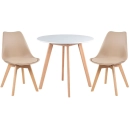 Mesa redonda Leda 80 cm branco + 2 cadeiras estofadas Leda Nude