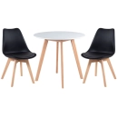 Mesa redonda Leda 80 cm branco + 2 cadeiras estofadas Leda Preto