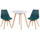 Mesa redonda Leda 80 cm branco + 2 cadeiras estofadas Leda Verde escuro
