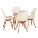 Mesa redonda Leda 80 cm branco + 4 cadeiras estofadas Leda Creme