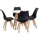 Mesa redonda Leda 80 cm branco + 4 cadeiras estofadas Leda Preto