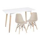 Mesa retangular Eames 60 x 120 cm Branco + 2 cadeiras Eiffel DSW - Nude