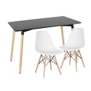 Mesa retangular Eames 60 x 120 cm preto + 2 cadeiras Eiffel DSW - Branco