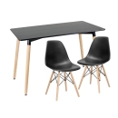 Mesa retangular Eames 60 x 120 cm preto + 2 cadeiras Eiffel DSW - Preto
