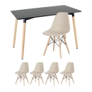 Mesa retangular Eames 60 x 120 cm preto + 4 cadeiras Eiffel DSW - Nude