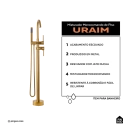Misturador Monocomando de Piso para Banheira Uraim Dourado Escovado