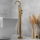 Misturador Monocomando de Piso para Banheira Uraim Dourado Escovado