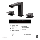 Torneira para Banheiro Misturador Duplo Comando Purangi Baixa - Preto