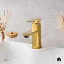 Torneira para Banheiro Misturador Monocomando Baixa Madeira Dourado