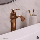 Torneira para Banheiro Misturador Monocomando Retrô Alta Acari Dourado Rose