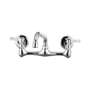 Torneira Para Cozinha Gourmet Inox Misturador de Parede Duplo Comando Paru Prata
