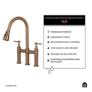 Torneira para Cozinha Gourmet Misturador Extensível Duplo Comando Aço Inox 304 Içá Dourado Rose