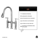 Torneira para Cozinha Gourmet Misturador Extensível Duplo Comando Aço Inox 304 Içá Prata