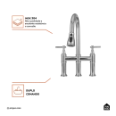 Torneira para Cozinha Gourmet Misturador Extensível Duplo Comando Aço Inox 304 Içá Prata