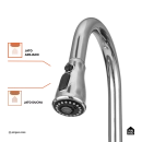 Torneira para Cozinha Gourmet Misturador Extensível Duplo Comando Aço Inox 304 Içá Prata
