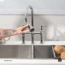 Torneira para Cozinha Gourmet Misturador Extensível Duplo Comando Aço Inox 304 Içá Prata