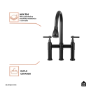 Torneira para Cozinha Gourmet Misturador Extensível Duplo Comando Aço Inox 304 Içá Preto