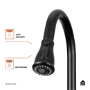 Torneira para Cozinha Gourmet Misturador Extensível Duplo Comando Aço Inox 304 Içá Preto