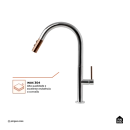 Torneira Para Cozinha Misturador Monocomando Aço Inox 304 Pauini Pingoo.casa - Prata e Dourado Rose