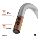 Torneira Para Cozinha Misturador Monocomando Aço Inox 304 Pauini Pingoo.casa - Prata e Dourado Rose