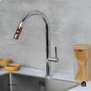 Torneira Para Cozinha Misturador Monocomando Aço Inox 304 Pauini Pingoo.casa - Prata e Dourado Rose