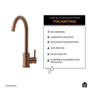 Torneira para Cozinha Misturador Monocomando Em Aço Inox 304 Escovado Tocantins Dourado Rose