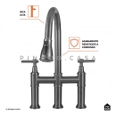 Torneira para Cozinha Gourmet Misturador Extensível Duplo Comando Aço Inox 304 Içá Cinza