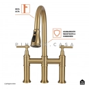 Torneira para Cozinha Gourmet Misturador Extensível Duplo Comando Aço Inox 304 Içá Dourado