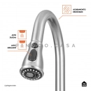 Torneira para Cozinha Gourmet Misturador Extensível Duplo Comando Aço Inox 304 Içá Prata Escovado