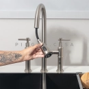 Torneira para Cozinha Gourmet Misturador Extensível Duplo Comando Aço Inox 304 Içá Prata Escovado